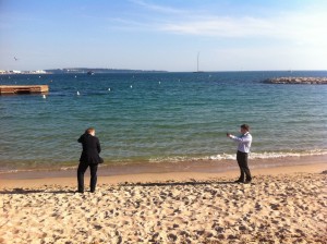 Ben Smith and Rafe Blandford on the beach in Cannes