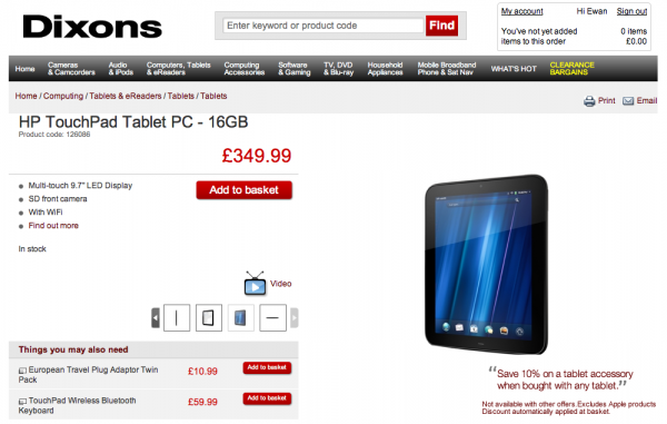 HP Touchpad Dixons